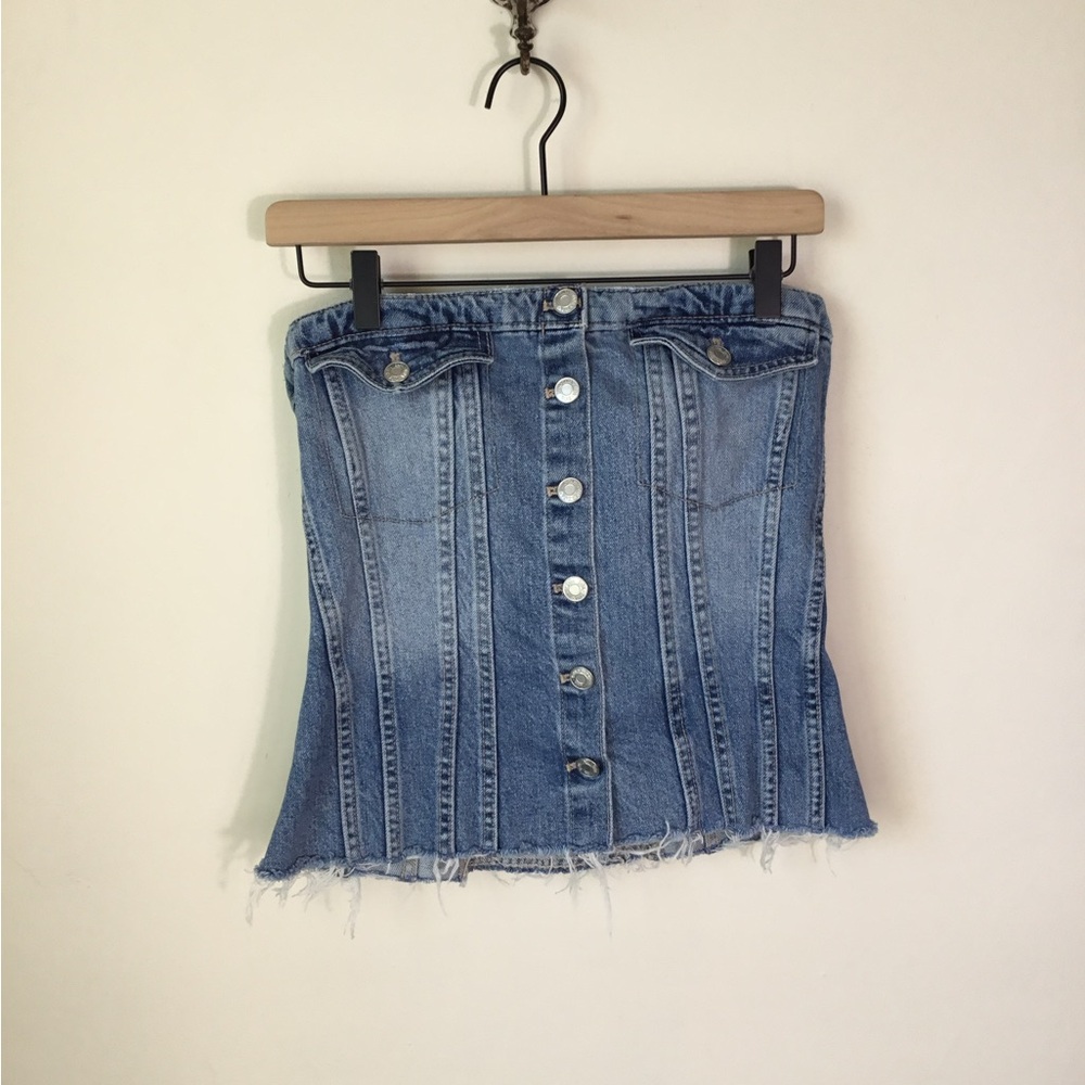 Zara Denim Bustier Button Down Top